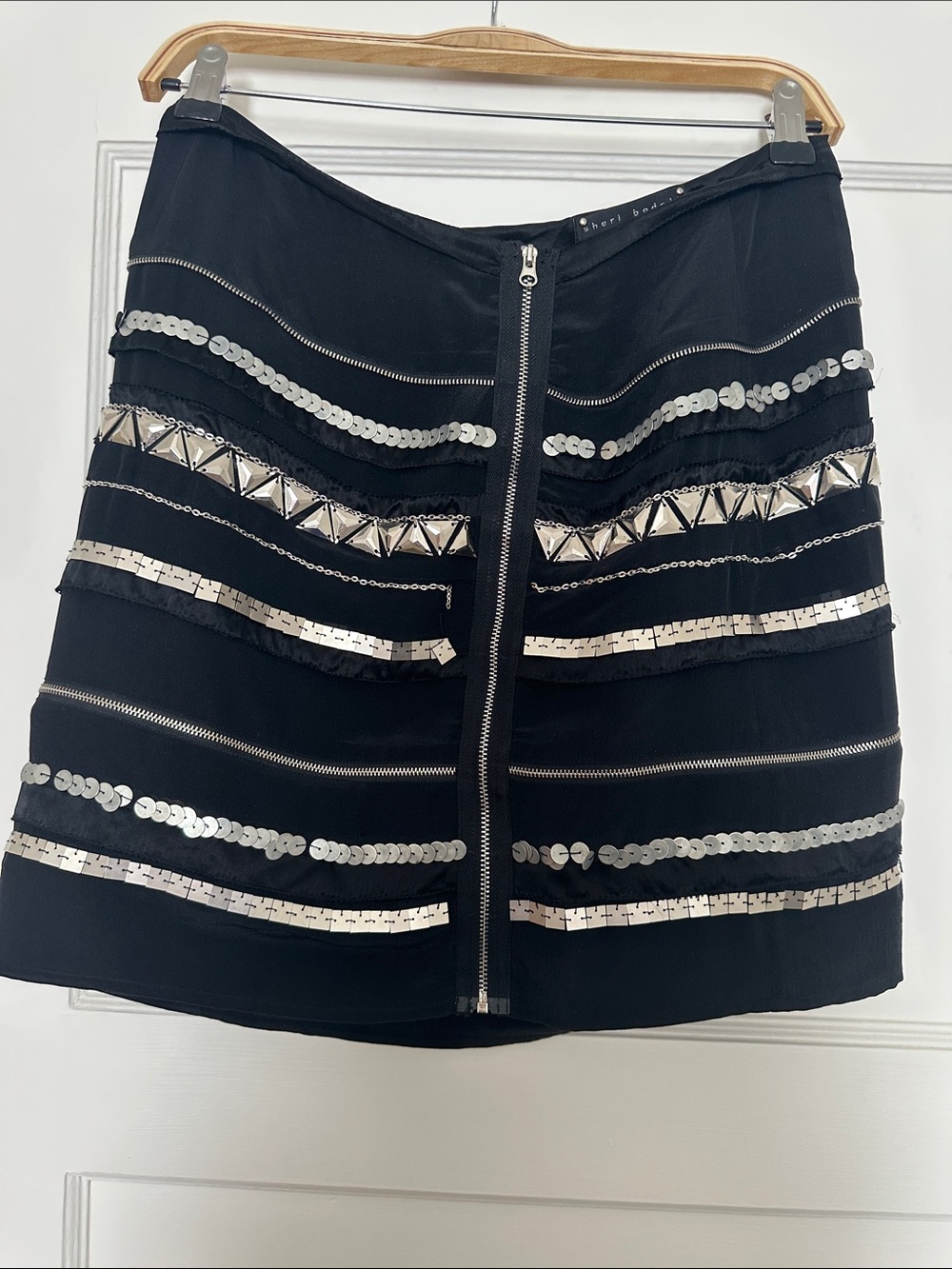 Sheri Bodell Black Mini Skirt with Silver Embellishment